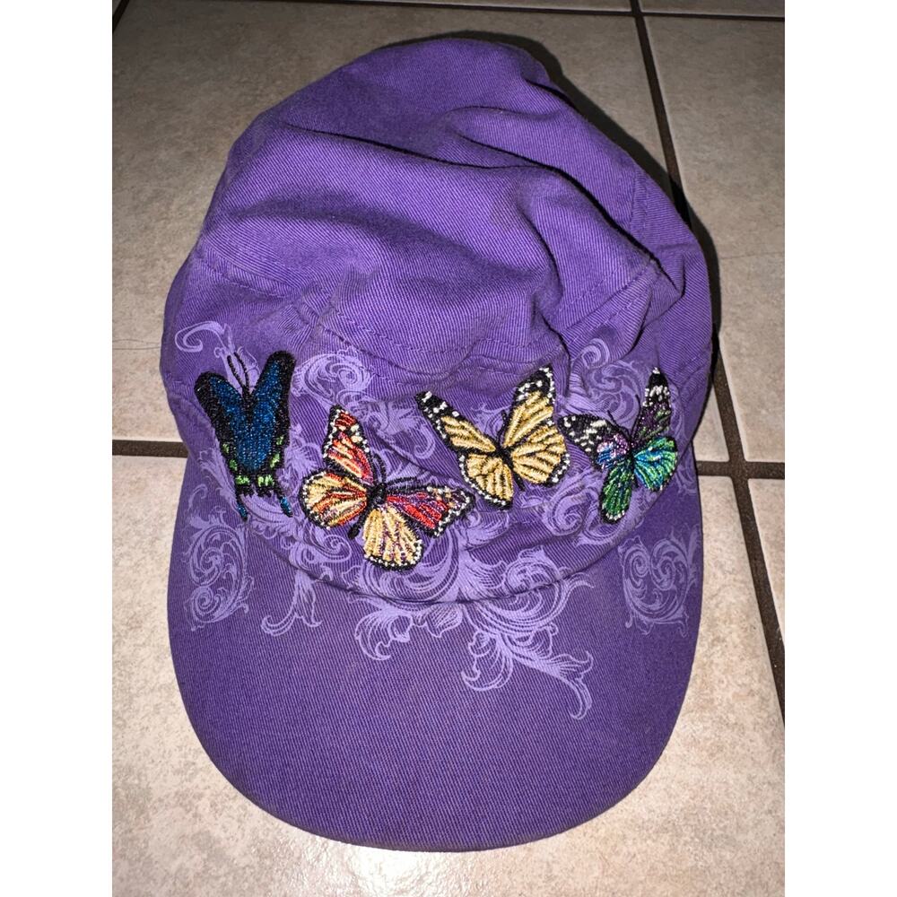 Vintage Kid Tees Stephen Joseph butterfly embroidered purple hat strap